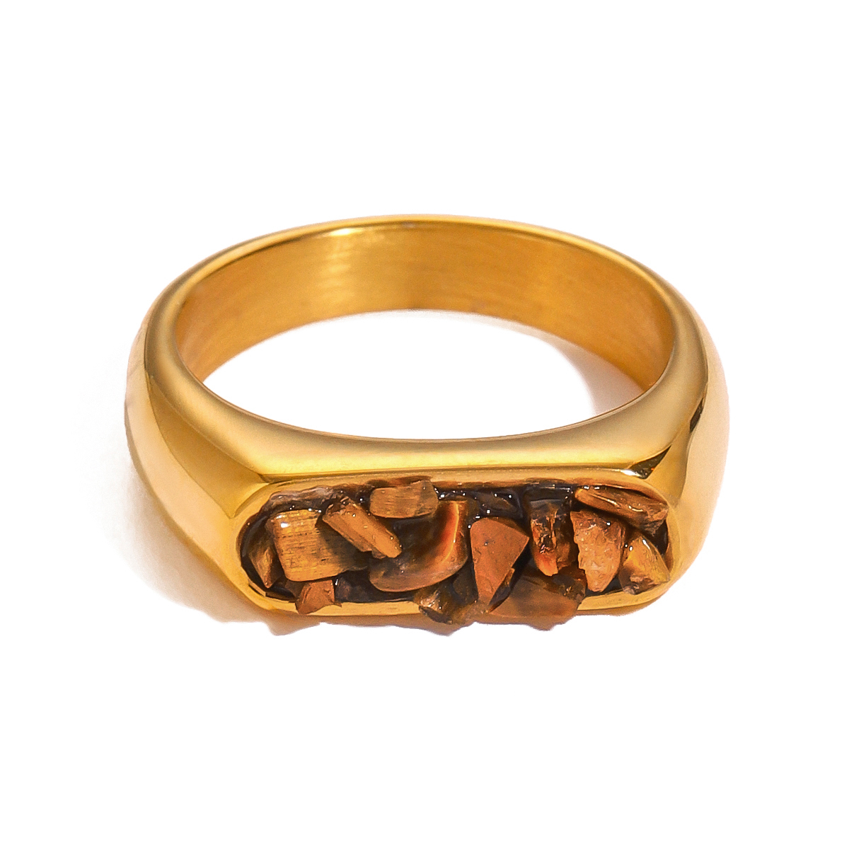 1 stuk Eenvoudige serie Retro Geometrische roestvrij staal 18K vergulde natuursteen dames enkele ring h5 